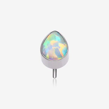 Implant Grade Titanium OneFit Threadless Fire Opal Teardrop Top Part-White Opal